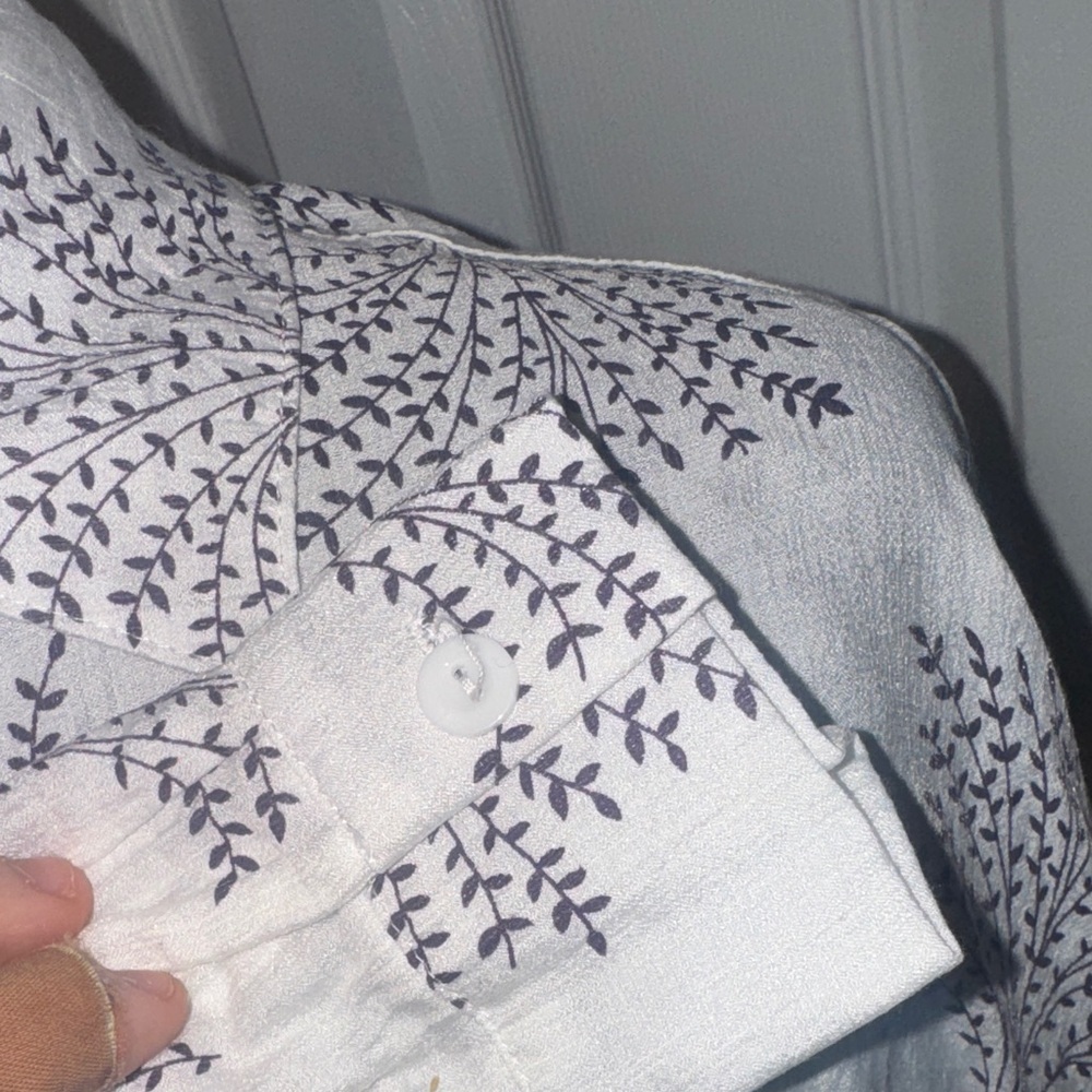 Elegant Cream and Purple Floral Button Down Shirt - Picture 6 of 16